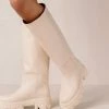 Cheapest 🌟 Women's ALOHAS Katiuska Leather Knee High Platform Boot Ivory 😍