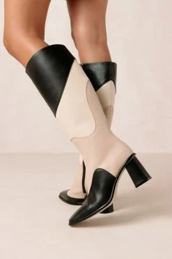 Coupon 🎉 Women's ALOHAS East Patchwork Leather Knee High Boot Patchwork Kaleidoscope Black 😍