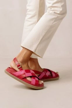 Cheap 👍 Women's ALOHAS Marshmallow Leather Checkered Slingback 🩴 Sandal Scacchi 💄 Lipstick Red Magenta 😍 -Dr. Martens Sales unnamed file 1438