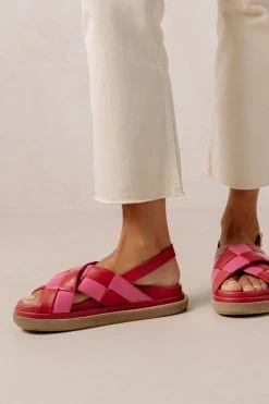 Cheap 👍 Women's ALOHAS Marshmallow Leather Checkered Slingback 🩴 Sandal Scacchi 💄 Lipstick Red Magenta 😍 -Dr. Martens Sales unnamed file 1439