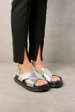 Discount 🧨 Women's ALOHAS Marshmallow Leather Slingback 🩴 Sandal Shimmer Silver 💯 -Dr. Martens Sales unnamed file 1447