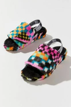 Brand new 😍 Women's UGG Fluff Yeah Checks Slide 🩴 Sandal Black Multi 🎉