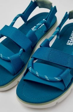 Best Sale 🥰 Women's Camper Oruga Cord Leather 🩴 Sandal Blue 😉