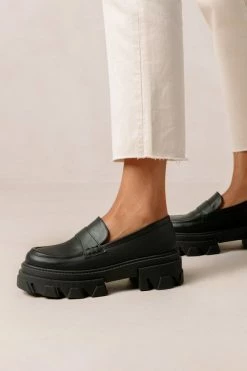 Wholesale 😀 Women's ALOHAS Trailblazer Vegan Leather Platform Lug Loafer Corn Black ✔️