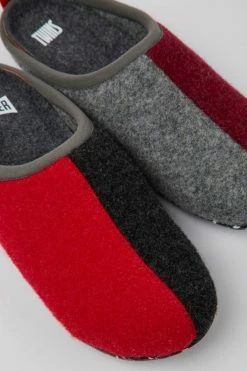 New ⌛ Women's Camper Wabi Color Block Recycled Rubber Sole Wool Slippers Red Multi 🎁