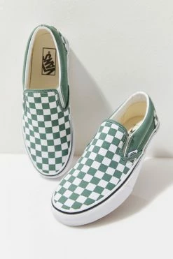 Budget ❤️ Women's Vans Color Theory Slip-On 👟 Sneaker Duck Green Checkered 💯