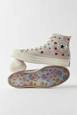 Top 10 👏 Women's Converse Chuck 70 Floral Embroidery High Top 👟 Sneaker Desert Sand + Egret ⭐