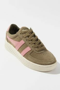 Hot Sale 🛒 Women's Gola Classics Grandslam Suede 👩 Women’s 👟 Sneaker Khaki + Coral Pink ✨